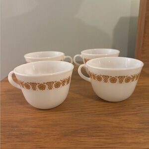 PYREX Butterfly Gold pattern vintage cups made of milk glass Set of 4